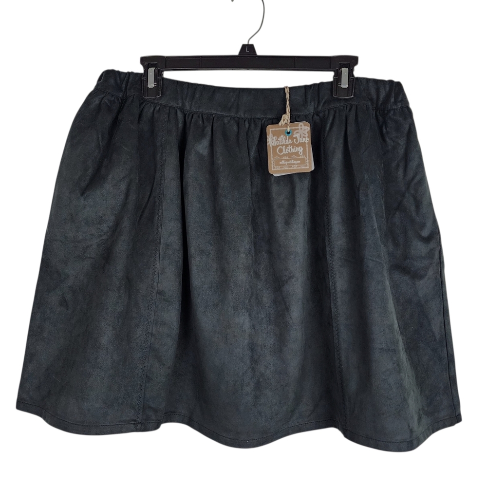 Matilda Jane Skater Skirt Black Faux Suede With Pockets Size XL